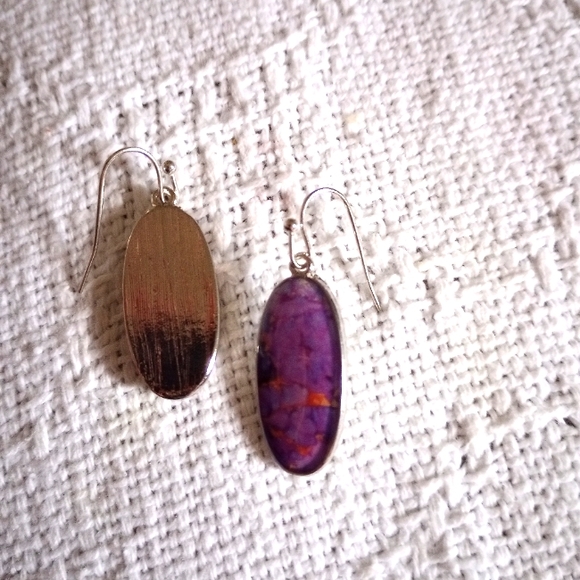 NEW! Stunning Silver & Purple Oval Earrings FRENCH HOOKS - FLIRTY FUN - Picture 5 of 7